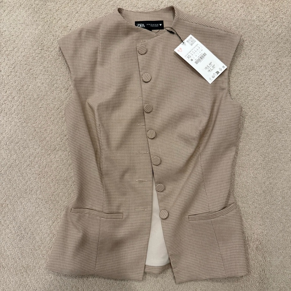 NWT Zara Buttoned Plaid Top - Picture 2 of 3